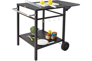 VEVOR Carrello da Pranzo per BBQ da Esterno con Doppio Ripiano, Tavolo Mobile per la Preparazione degli Alimenti per Barbecue, Piano Multifunzionale in Ferro Pieghevole, Carrelli Modulari per Esterno
