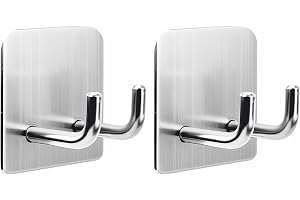 JIALTO 2 pcs Self-Adhesive Waterproof Stainless Steel Hooks: Heavy-Duty Wall Hangers for Bathroom & Kitchen - No Drill Needed
