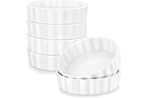 LOVECASA Stampo per dolci rotondi in porcellana, Set di 6 Mini stampi per soufflé, Pane con crostata e quiche, Rameins per Creme Brulee, Muffins Quiches, Torte, 11,8 * 3 cm, 240 ml