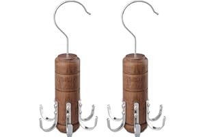 LMSAWK 2 PCS Wooden Belt Hanger, 6 Hooks Scarf Tie Rack, Closet Accessories Organizer, 360 Degree Rotating (Brown)