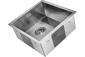 Kitchen Sink Mizzo Quadro 40-40 | 1.2mm Thick Stainless Steel Single Bowl with Satin Finish | Straight Corners Zero Radius Basin | 50cm Cabinet | Undermount Flushmount or Topmount Installation