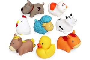 JAYSRIS Giocattolo da bagno(8PCS),Giocattoli da bagno galleggianti con cani da fattoria, anatre, pecore e galline Giocattoli da bagno morbidi giocattoli da vasca per bambini e giocattoli per bambini piccoli