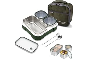 GGEROU Stainless Steel Lunch Box for Kids School,Insulated with Tableware & Bag,720ML 3 Compartment Divided Lunch Containers with Lids,Leakproof | BFA Free | Small size| Dishwasher Safe (Green)