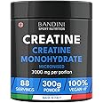 Bandini® Creatine Monohydrate Powder Pure 300g (88 x 3g Servings) Micronised for Easy Mixing & Consumption | Improve Pre Workout, Physical Performance and Recovery | Muscle Power & Strength | No GMO