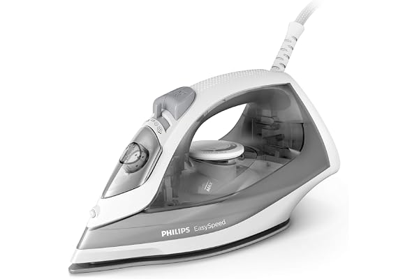 Philips fer à repasser EasySpeed - Puissance Fer à vapeur 2 000 W, Effet Pressing 100 g, Débit Vapeur Continue 15 g/min, Semelle en Céramique Anti-Rayures, Réservoir 220 ml, Gris/blanc (GC1751/80)