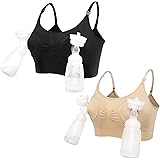 LOVELYBOBO 2 Pieces Hands-Free Pumping Bra, Nursing Bra, Wireless, Adjustable Zipper Breastfeeding Bra for Holding Breast Pum