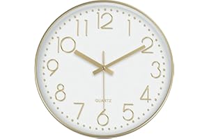 SURPN Wall Clock, Silent Non Ticking, 10 Inch Small Wall Clocks, Battery Operated Decorative Modern Round Wall Clock for Office, Home, Bathroom, Kitchen, Bedroom, School, Living Room - Champagne Gold