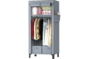 LOEFME Canvas Wardrobe 161 * 59 * 45cm, Wardrobes for Bedroom, New Base Design Fabric Wardrobes with 2 Storage Boxes and Side Pockets, Portable Wardrobe Suitable for Home, Apartment, Dormitory, Grey