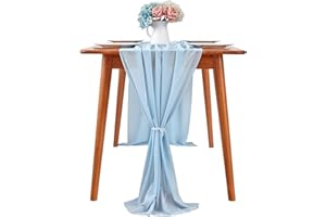 Waylipun Chiffon Table Runner, 28x120 Inches Chiffon Table Runner for Party Wedding Banquets Decor, Modern Style Sheer Table Runner for Wedding, Birthday, Bridal & Baby Shower, Christmas (Light Blue)