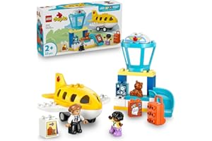 LEGO DUPLO Town Pierwszy raz na lotnisku, zabawka dla dziecka od 2 lat z modelem samolotu i dwiema figurkami, pomysł na prezent dla 2-latka, dla dziewczynki i chłopca, zestaw dla malucha 10443