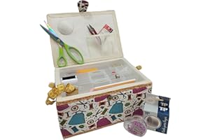 JYC CREATIVE Grande cucito con accessori per cucire, scatola da cucito foderata in tessuto con scomparti, scatola da cucito completa, regalo per mamme, amiche, sorelle, (vestito, grande)