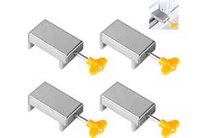 SUPAWAY 4PCS Schiebefenster Schließen Verstellbare Fensterschloss Edelstahl Schiebefensterschlösser Kinder Sicherheitsschloss mit Schlüssel Schiebefensterstopper Silbrig Türrahmen Sicherheitsschloss