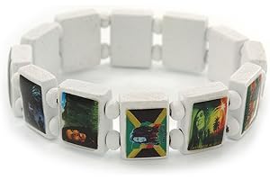 AVALAYA Blanco Bob Marley "One Love" de madera elástico pulsera – hasta 20 cm, longitud