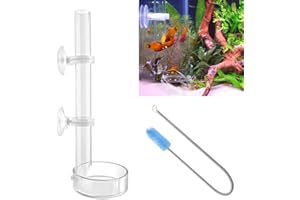 IAFVKAI 200mm Acryl Aquarium Garnelen Futterrohr mit Fischfutterschale 2 in 1 Futterrohr für Aquarium mit 2 Saugnäpfen und Edelstahl 30cm Flexible Reinigungsbürste