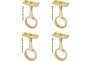 TERF® Polished Brass Ceiling-Mount Bracket for Up to 19mm Diameter Curtain Pole Wall Mount Rod Holder Closet Wardrobe Bracket Shower Curtain Rod Pipe Bracket with Fixing - Pack of 4