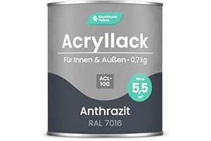 GRUNDMANN FARBEN Grundmann Acryllack ACL 100 - Grau 0,7 Kg - 4in1 Lack inkl. Grundierung - Innen und Außen - Für Holz, Metall, Stein & Kunststoff - Anthrazit-Grau RAL 7016