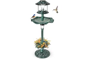 SOARS Mangeoire Oiseaux 2 Lampes à Energie Solaire Ø43 x 110H cm, Abreuvoir pour Oiseaux Sauvages Décoration pour Extérieur Style Antique Effet Bronze, Bain Oiseau pour Jardin, Balcon (Bronze Vert)