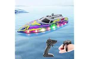 OBEST High Speed RC Boats W/LED Lights, Remote Control Boat for Pools and Lakes, Gesture Sensing Control 2.4GHz Racing Boats, Pool Toys, 2 Batteries