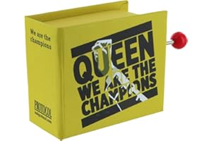 LUTÈCE CRÉATIONS Caja de música/caja musical de manivela de cartón decorado en forma de libro con mecanismo musical de 18 notas - We are the champions (Queen - Freddie Mercury)