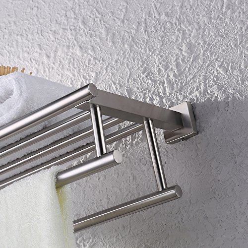 KES Badezimmer Wandregal mit Ablagen Hakenleiste und Ablage Wandhalterung Edelstahl Gebürstet, A2112-2 - 4