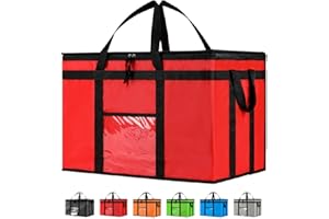 NZ HOME Sac isotherme 3XL et chauffe-aliments pour livraison et courses avec dessus zippé, rouge (lot de 1)