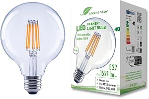 greenandco Lampadina a filamento LED | trasparente | E27 G95 | 7,2 W 1521 lm | sostituisce 100 W | 3000 K bianco caldo | 320° | 230 V | senza sfarfallio | Classe energetica A | non dimmerabile