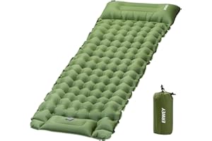 ERWEY Materac kempingowy samopompujący 200x70 cm Dmuchany materac powietrzny z pompką nożną i poduszką Wodoodporny materac kempingowy Dmuchany materac na zewnątrz do namiotu plażowego, niebieski