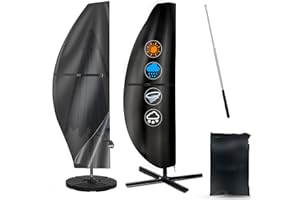 MWZEAUL Housse de Protection Parasol Déporté en Tissu Oxford 420D Imperméable, Anti UV, Coupe-Vent, Bache Parasol avec Perche Télescopique, Housses pour Parasols de Jardin Exterieur Déporté 2 à 3,5 m