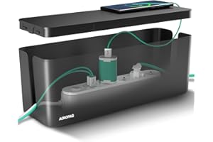 ACROPAQ Caja Porta Cables - Grande (40,6 x 15,6 x 13,4 cm), Caja para la gestión de Cables para esconder Cables y enchufes, Plástico, Negro - Caja Cables, Organizador de Cables