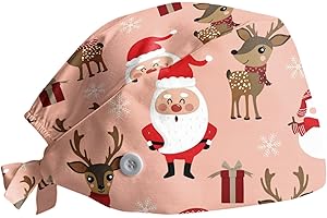 Wesaloes Berretto da Infermiera Cappello con Stampa Natalizia Cuffia Chi_rurgica con Fascia Regolabile Cappello per Dottore Infermiera Cuoco Cosmetologi Cuffia Chi_rurgica Natale