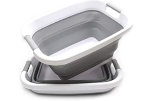 SAMMART 25L Lot de 2 paniers à linge pliants/bacs de rangement pliables/organiseurs portables pour économiser de l'espace pour le coffre (gris, 2), Capacité eau : 20L
