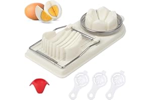 KAHOUI Juego de cortador de huevos 2 en 1, con 3 separadores de huevos y 1 soporte para huevos, cortador de huevos multiusos de acero inoxidable para huevos duros, herramienta para cortar huevos que también