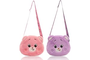 KASESSS 2 Pièces Peluche Sac Fille, Petit sac Bandouliere Femme fille, Peluche Oursons Sacs Bandoulière, Adorable Crossbody Bag Enfant Filles, Sacoche bandoulière Cadeau Fille 6-12 Ans (Rose, Violet)