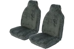 Carseatcover-UK Front Pair of Faux Fur Furry PLAIN GREY Car Seat Covers - Universal Fit - Suitable for Cars, Vans, MPV's SUV's