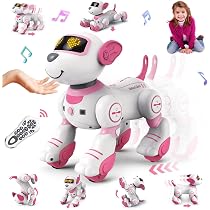 VATOS Robot Chien Télécommandé Rose Enfants - Interactif Chien Robot Programmable 17 Fonctions Cadeaux Jouets Pour Filles