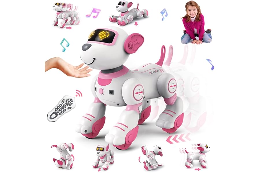 VATOS Remote Control Robot Dog Toy for Kids - Interactive Touch & Follow 17 Functions Robic Dog, Programmable Smart Walking Intelligent Dancing RC Puppy Robot Toys for Girls 3-12 Birthday Gifts