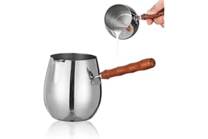 Zasjon 300ML Poêle à Lai en Acier Inoxidable Petite Casserole à Lait avec Poignée en Bois, Mini Pot à Lait pour Chocolat Beurre Café, Poêle à Huile Poêle à Fondre pour Cuisinières à Gaz