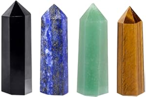 mookaitedecor Oeil de Tigre,Aventurine Verte,Lapis Lazuli,Obsidienne Noire Pierre Cristal Naturelle,Baguette Pointe de Cristaux Pierres Guerison