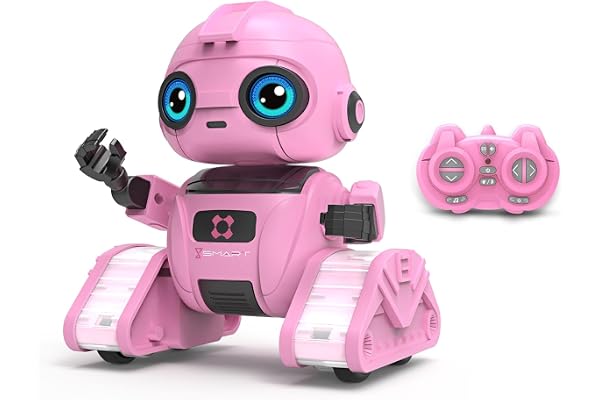 Dzxlin Robot Jouet pour Enfants - Rechargeable - Yeux LED et Musique - Robot RC avec capteur de gestes pour garçons à partir de 3, 4, 5, 6, 7, 8, 9, 10 Ans - Cadeau garçon (Rose)