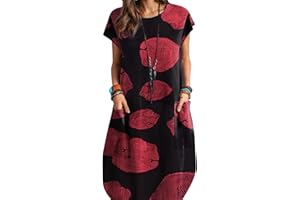 ZANZEA Women Summer Dresses Cotton Linen Dress Plus Size Short Sleeve Baggy Printed Casual Midi Dresses with Pockets