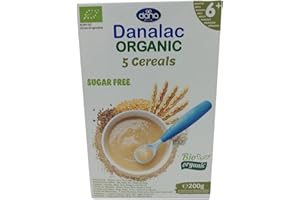 DANALAC Bio Céréales Biologique pour Bébés (Cinq Céréales) 200 g de Porridge Sans Sucres 6 Mois et Plus |Blé, Maïs, Riz, Seigle, Orge (Lot de 1)