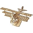 ROBOTIME Wood Craft Kits Unfinished Bi-Plane 3D Laser Cutting Wooden Puzzle Toy for Kids and Adults