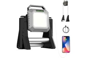 tekstap LED Work Light, 6000LM Rechargeable Work Light, 15000mAh Portable Work Lights Telescopic with Stand, IP65 Waterproof Outdoor Flood Lights, Car Repair, Garage, Workshop, Job Site