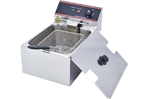 TAIMIKO Friteuse électrique 6L Friteuse Commerciale Friteuse Professionnelle unique réservoir Inox Avec 2 Poignées Plastique 3000W 220V-240V Thermostat 60-200 °C