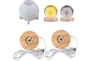 DIYARTS Silicone Resin Mould, Epoxy Resin Mould, Ball Round Silicone Mould, Light Resin Mould, Lamp Silicone Mould, with 2pcs LED Light Lamp Desktop Display Bases Wooden for Home Decoration
