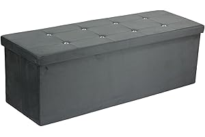 simpa Extra Large Fold Flat Dark Grey Brushed Velvet Ottoman Storage with Thick Comfortable Cushion - 110cm (L) x 38cm (W) x 37cm (H)