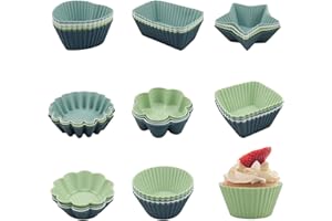 Zfseyuh Lot de 32 Moule Muffins Silicone, Moule Mini Cake Silicone,Moulesilicone Patisserie Moule a Muffin Réutilisables Sans BPA pour Cupcakes,Muffins (8 Styles 4 Couleurs)