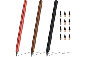 EXIN DEHCEN Lot de 3 Crayon Infini Stylo Sans Encre, Crayon Papier Eternelle, Stylo Effacables Réutilisable avec 12 Pointes Interchangeables pour L'écriture Dessin de Bureau à Domicile Fourniture