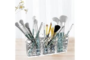 CAREDGO Rangement Pinceaux Maquillage Transparent Boîte Compartiment Maquillage Boîte de Rangement Maquillage en Plastique Organisateur Pinceau Maquillage avec 3 Compartiments pour Bureau Chambre