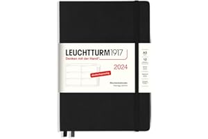 LEUCHTTURM1917 367621 kalendarz tygodniowy średni (A5) 2024, z dodatkowym zeszytem na adresy i rocznice, czarny, niemiecki, 12 miesięcy